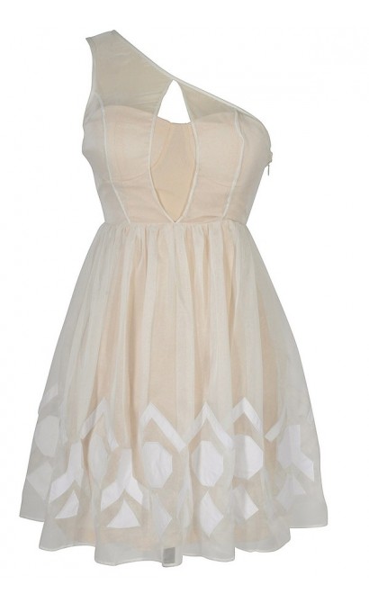 Ivory Mirage White Chiffon Overlay Designer Dress by Minuet